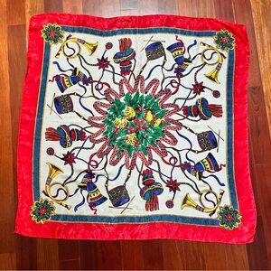 Vintage Christmas Scarf Wreath Bells Drums Horns Ribbons Made In Korea